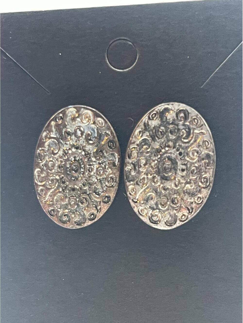Vintage Silver Tone Oval Filigree Stud Earrings